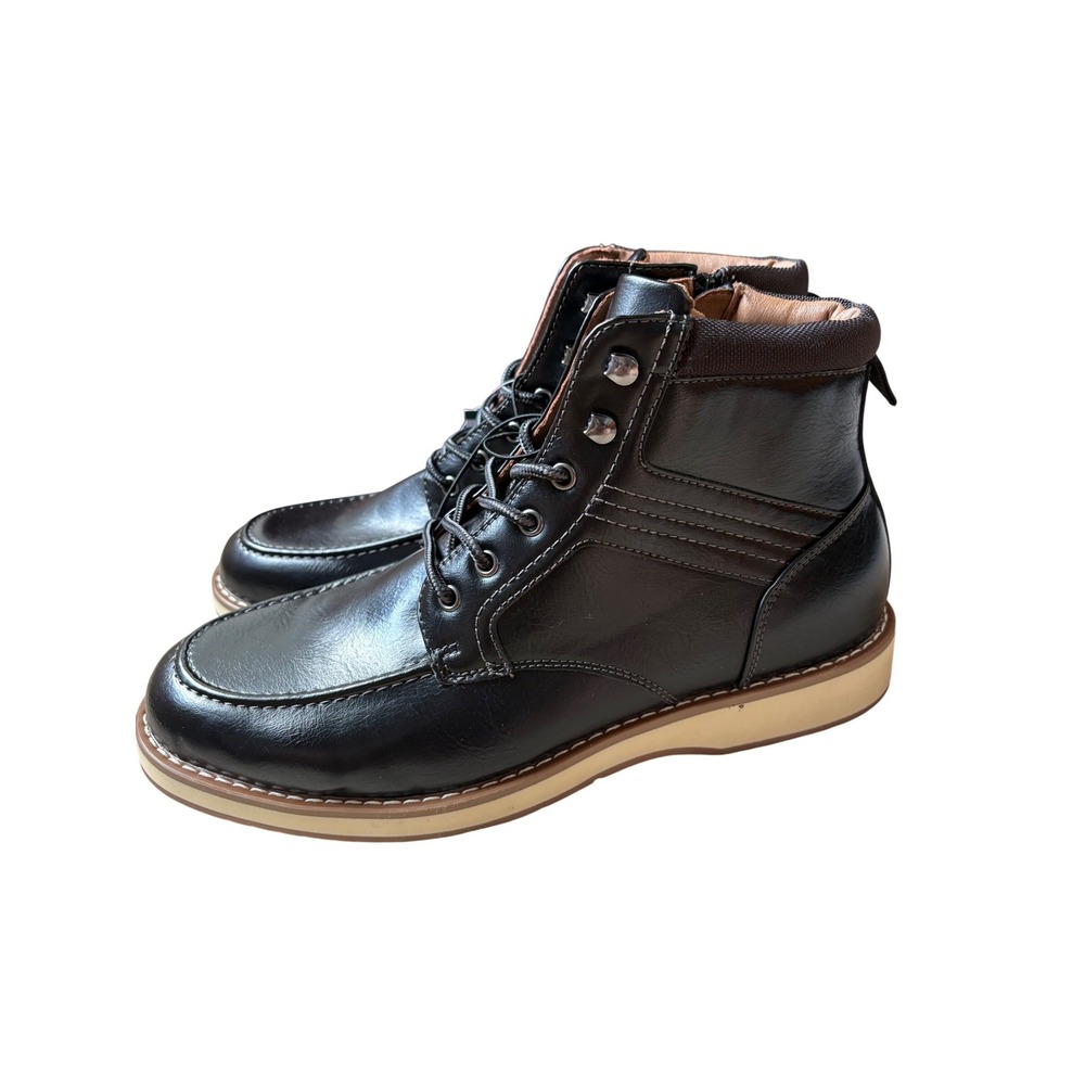Steve Madden P-Doyers Mens Black Moc Toe Lace Up Side Zip Boots Size 12 NWT